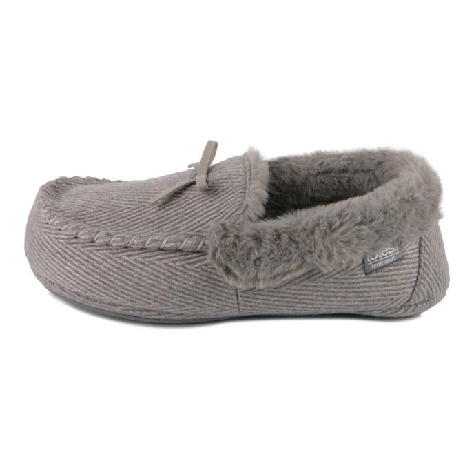 Isotoner® Ladies Herringbone Moccasin Slipper With Fur Cuff Grey Extra Image 3